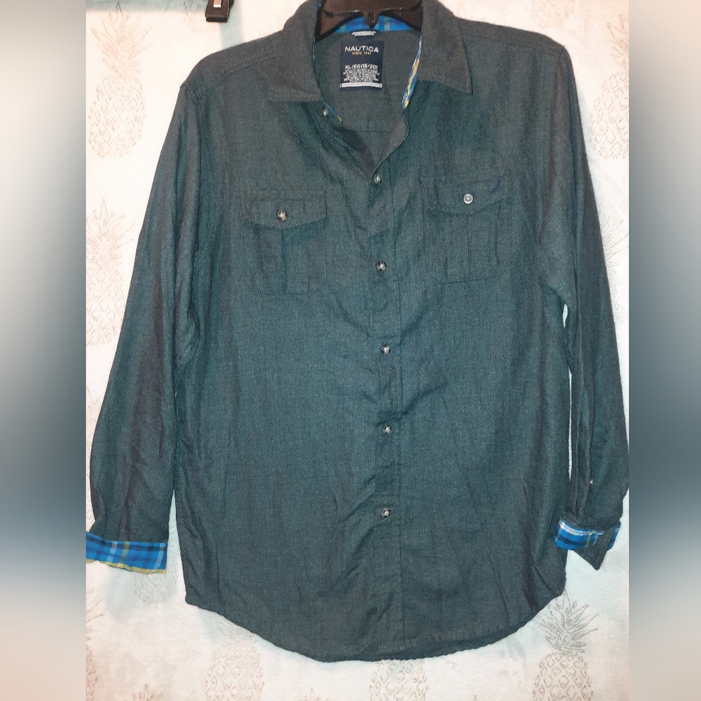 Nautica Gray Button-Up Shirt Size XL (18-20)